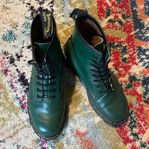 Gently worn Green 1460s Smooth Leather Dr Martens Boots, Made in England